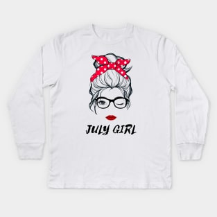 July Girl Woman Lady Wink Eye  Face Birthday Gift Kids Long Sleeve T-Shirt